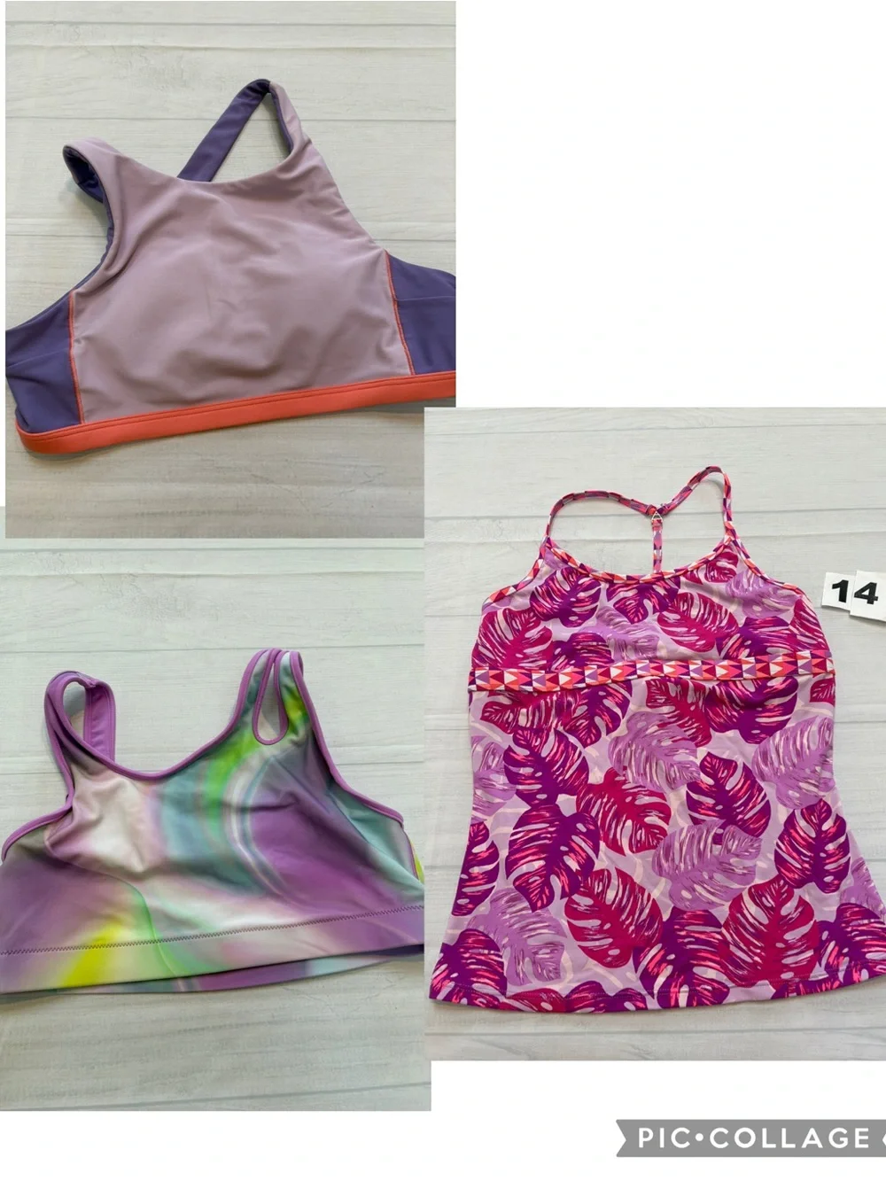 Athleta Girls' Purple Pink Orange Multi-Print Swim Tops Set